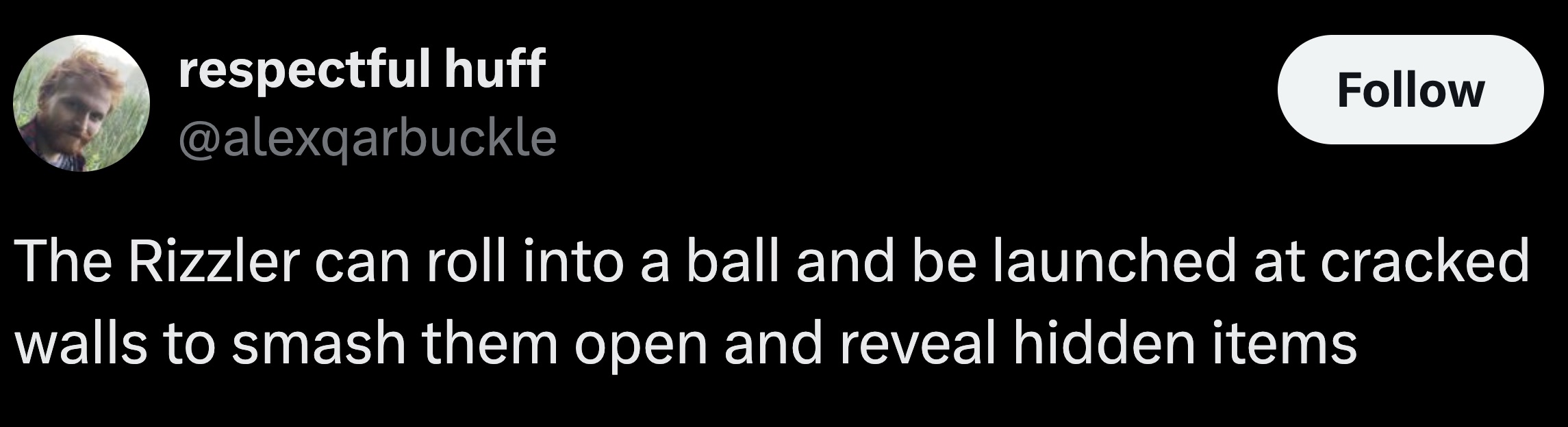 astronomical object - respectful huff The Rizzler can roll into a ball and be launched at cracked walls to smash them open and reveal hidden items